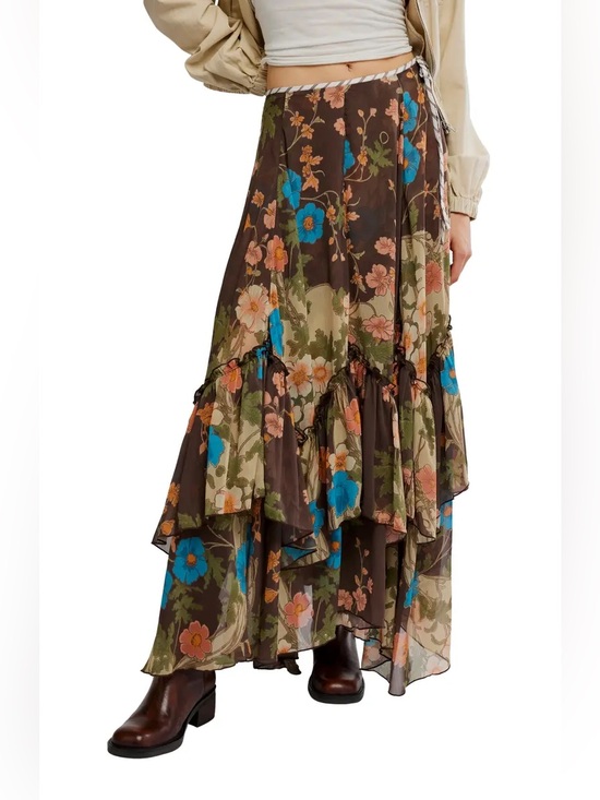 Free People Dresses & Skirts - Free People Palermo Villa Chiffon Maxi Skirt in Chocolate Combo 4